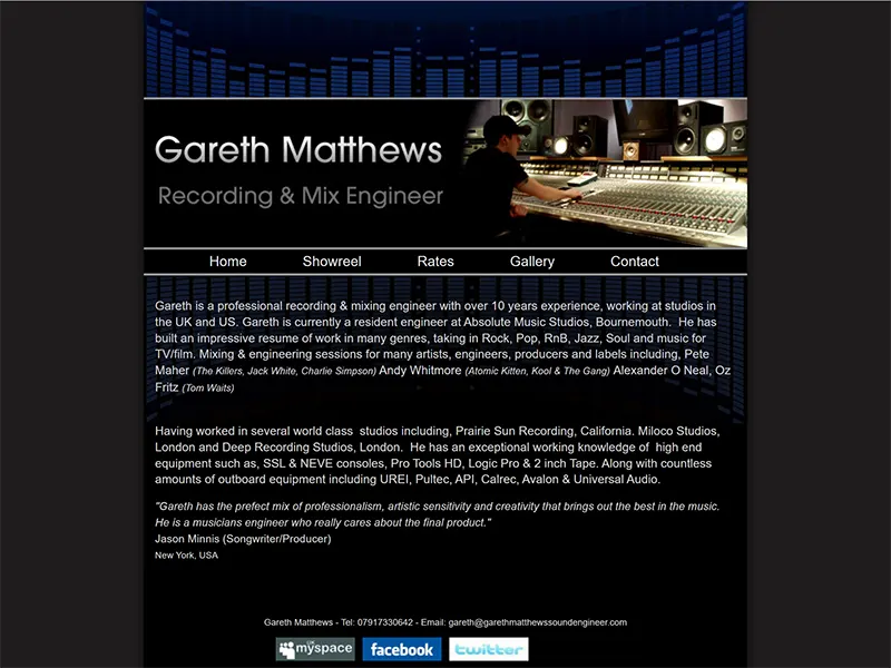 Gareth Matthews Sound Engineer Business Website project