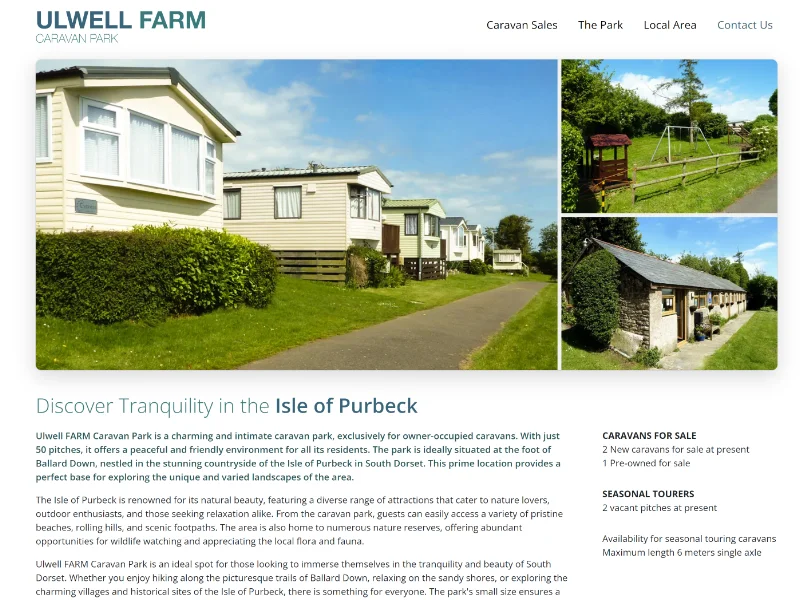 Ulwell FARM Caravan Park Accommodation website project 